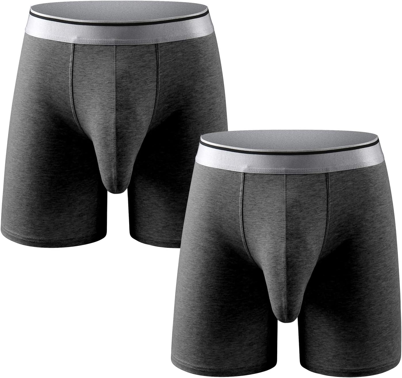 Ouruikia Men's Underwear Cotton Boxer Briefs Long Leg Boxer Brief Shorts No Ride Up Boxers with Separate Pouch