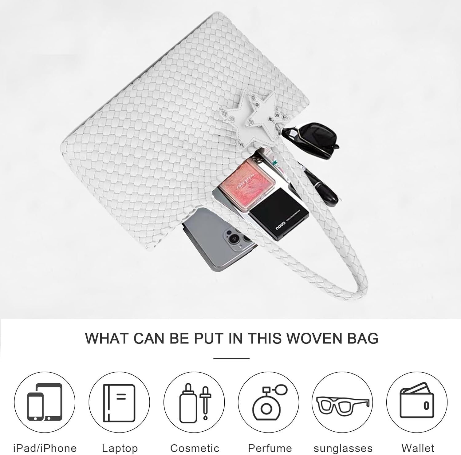 Fashion Shoulder Hobo Bag, Woven Tote Bag for Women, Travel Leather Beach Bags Shopper Handbag, Work Purses for Women