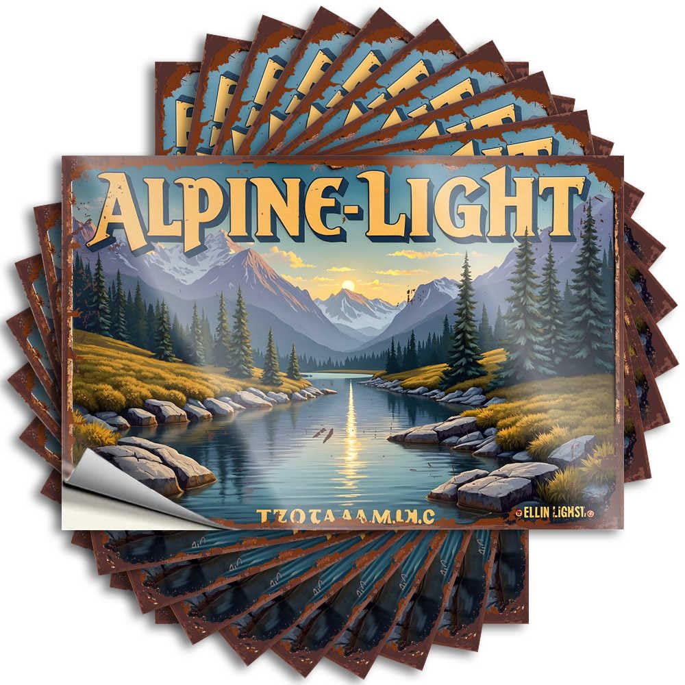 Fzfn Men's Colour Tattoos Plastic, Billiards Bottle Alpine Light: A Serene Mountain Landscape At Sunset | Home Bar Accessories(6X9cm)