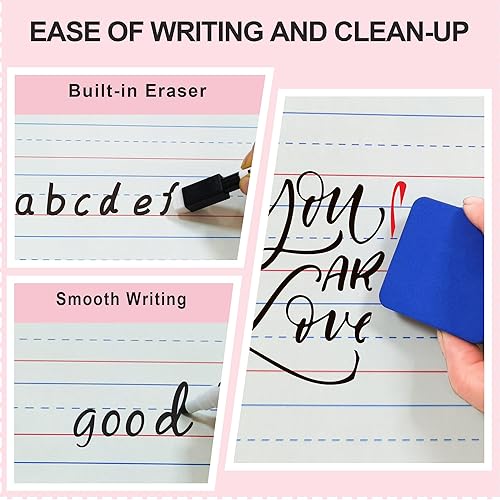 Miniatura 5 de Paquete de 6 pizarras blancas pequeñas de doble cara con líneas para niños, estudiantes, profesores y aulas, 9 x 12 pulgadas, mini pizarras blancas