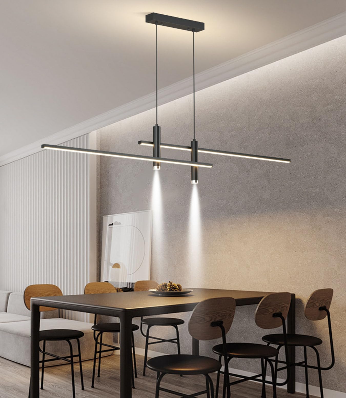Moderne Pendelleuchte LED Esstisch Esszimmer Lampen Dimmbar Hängelampe mit Fernbedienung Hängeleuchte Höhenverstellbar Esstischlampe für Küche Büro Wohnzimmer Deckenleuchte (Schwarz, 90cm)