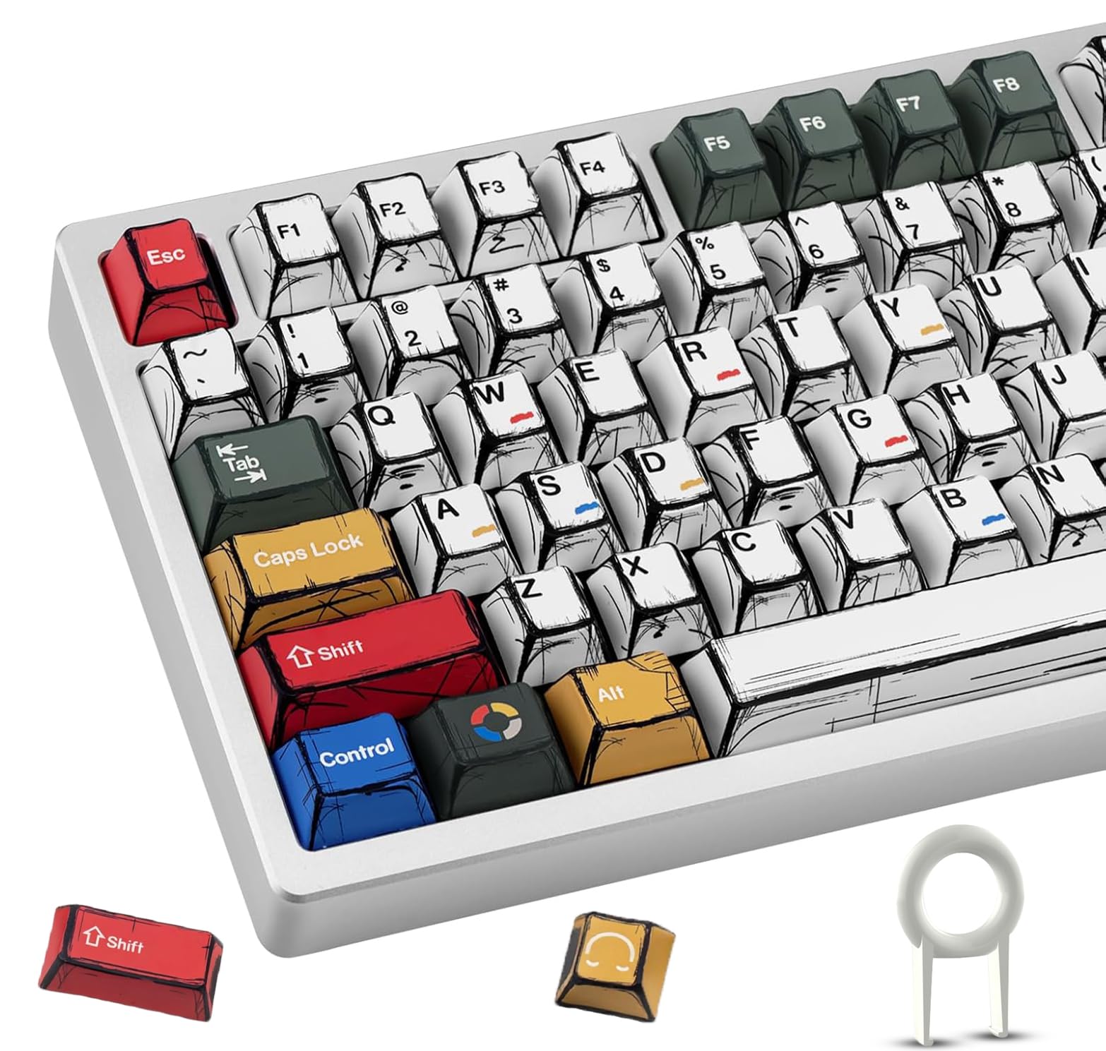 Hiflying 136 Keys PBT Keycaps - Graffiti Style Dye-Sub Keycap Set, Cherry Profile, Compatible with 60% 65% 75% 80% 100% Mechanical Keyboards