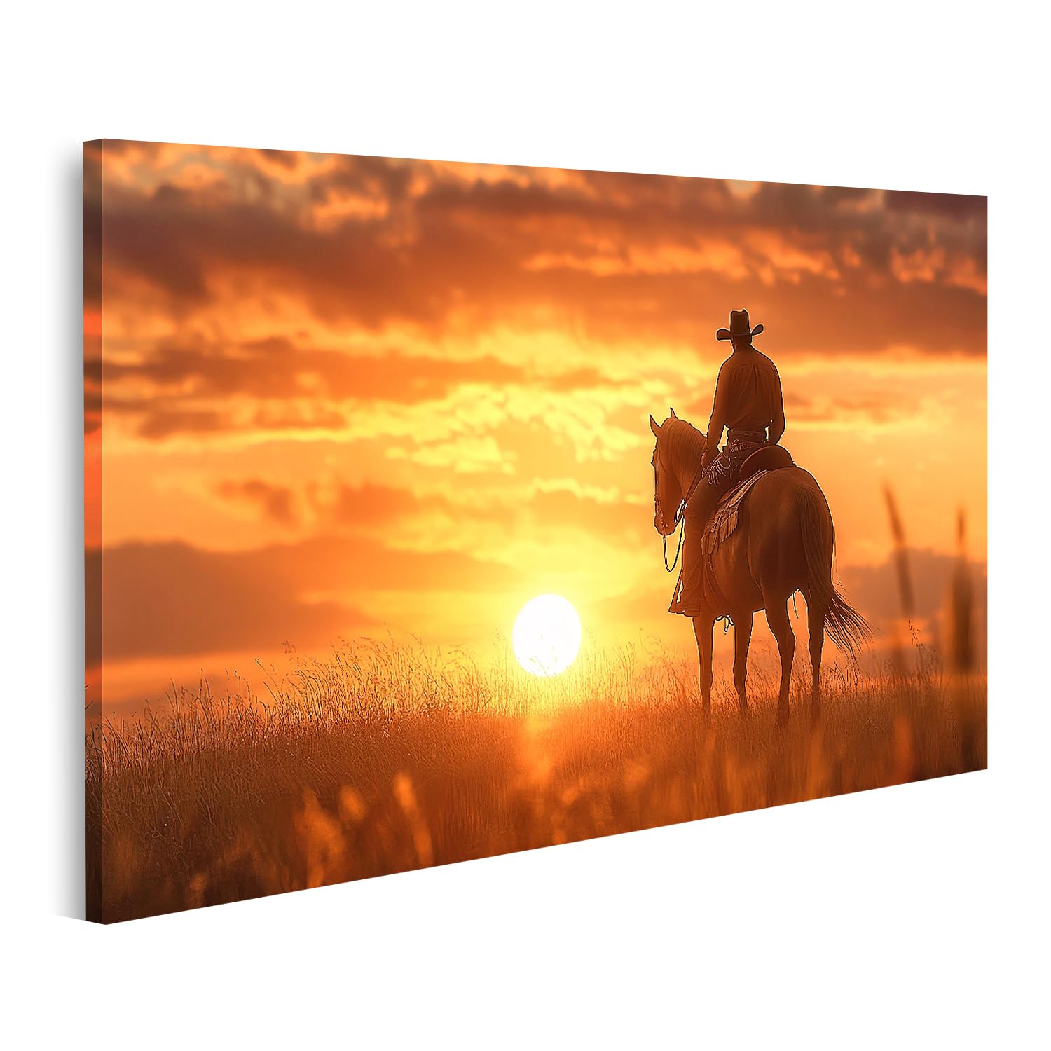 islandburner Tableau sur toile Cowboy au coucher du soleil pour salon, fans de western, bar, images murales