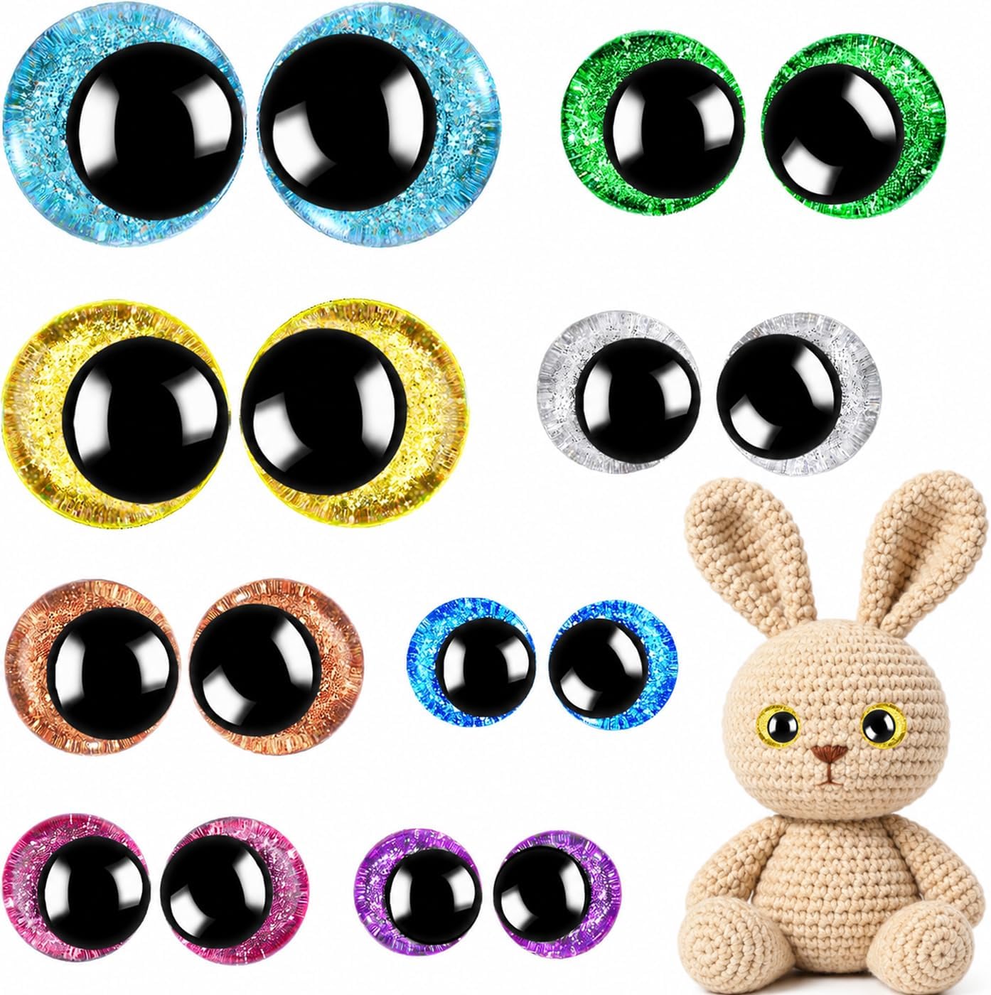KIGEAPUEL 160PCS Large Safety Eyes for Amigurumi Safety Eyes for Crocheting for DIY Dolls Puppets Bear Crafts Animals Amigurumi Making Supplies(12-30MM)