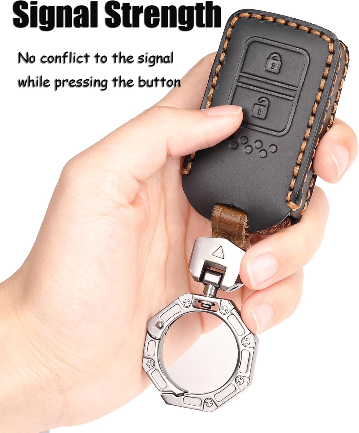 HIBEYO Key Fob Cover for Honda Leather Key Case Shell for Honda CR-V Odyssey Jade Accord Crider Civic Pilot HRV Vezel XRV Crosstour Spirior Accessories Key Cover Protector-2 Button Black
