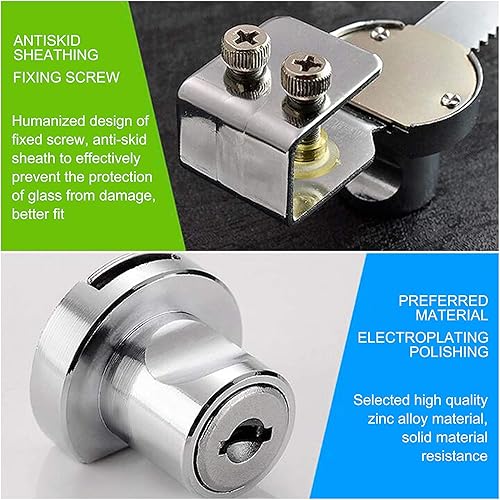 Miniatura 6 de Cerradura de puerta corrediza de cristal, cerradura de vitrina, cerradura de trinquete con acabado cromado, cerradura de caja de vidrio de