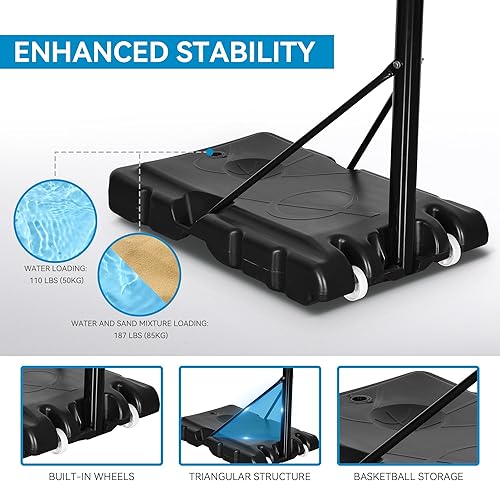 Miniatura 4 de DWVO Aros de baloncesto portátiles para exteriores, aro de baloncesto para exteriores de 10 pies ajustables, con tablero trasero inastillable de 44