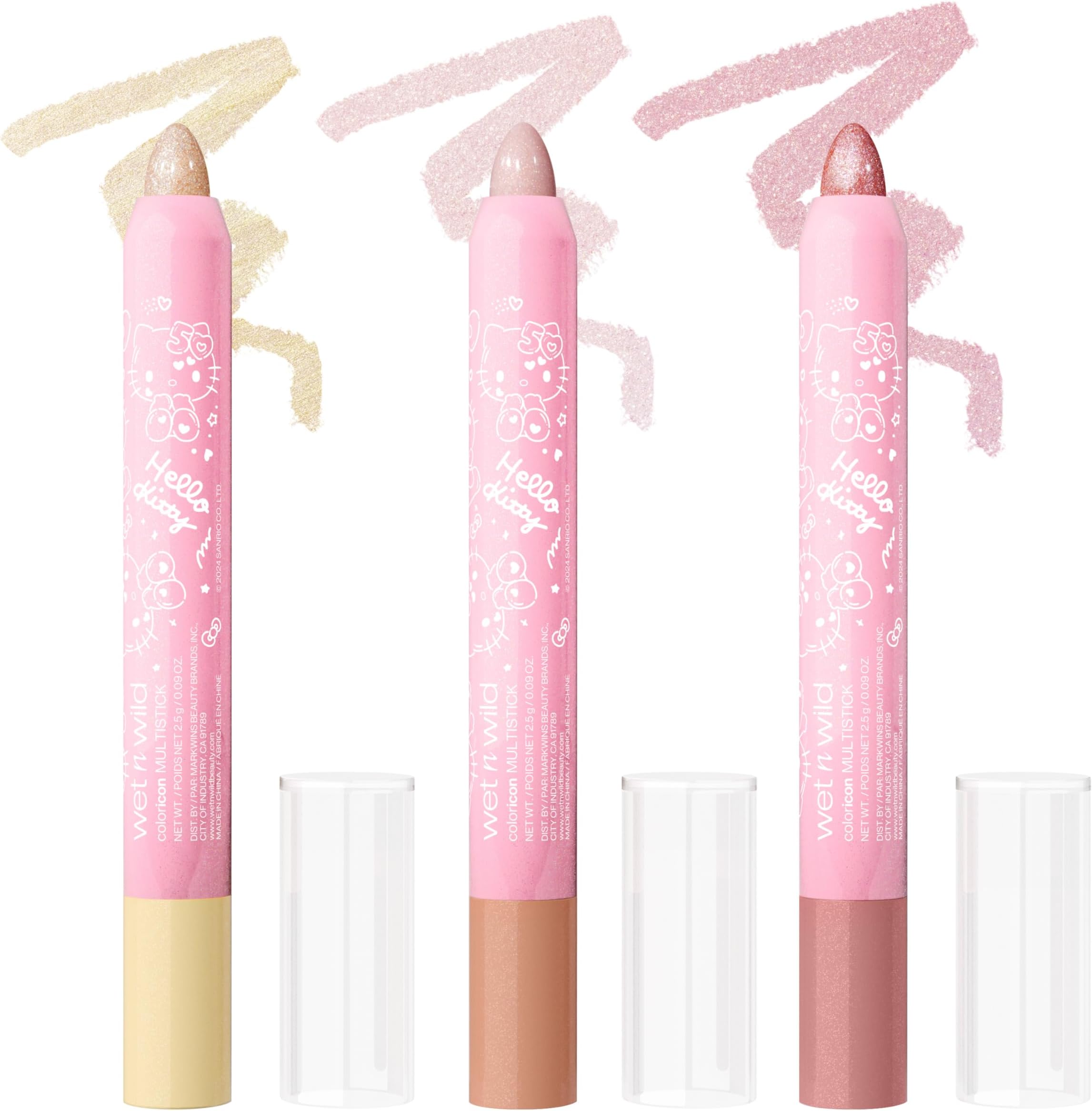 Hello Kitty 3-Piece Multi Stick Set, Multi-Functional Versatile Shades, Shimmery Rich Pigmented Cream to Powder Glittery Formula, Cruelty-Free & Vegan