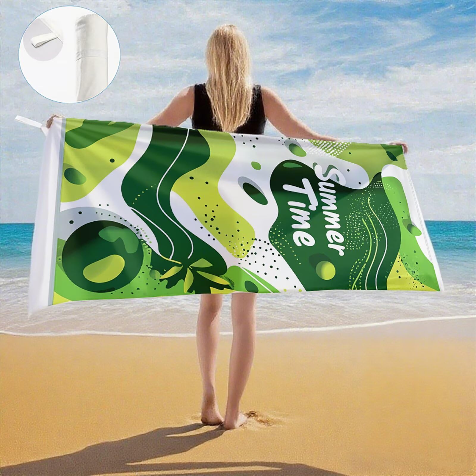 Toallas de Playa Microfibra Verde Toalla Playa Grande 180x90 cm Mujer Hombre Secado Rápido Absorbente Toallas Gimnasio Suave Sin Arena Ligera Toalla Microfibra para Playas Piscina Viajes Camping Q-576