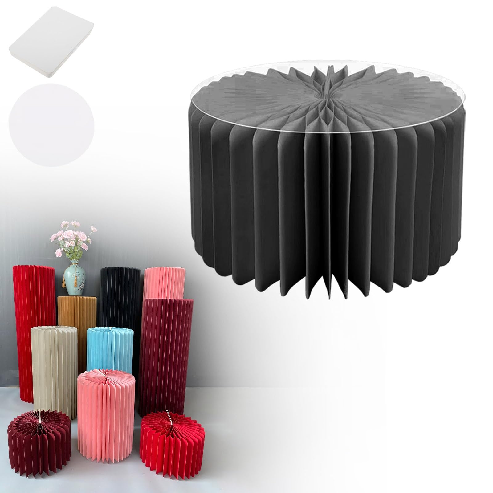 YTBHSHXZ plinth， Foldable Cardboard Cylinder Pedestal Stand With Transparent Plate Multicolor 20-100cm(Black,H 20cm)