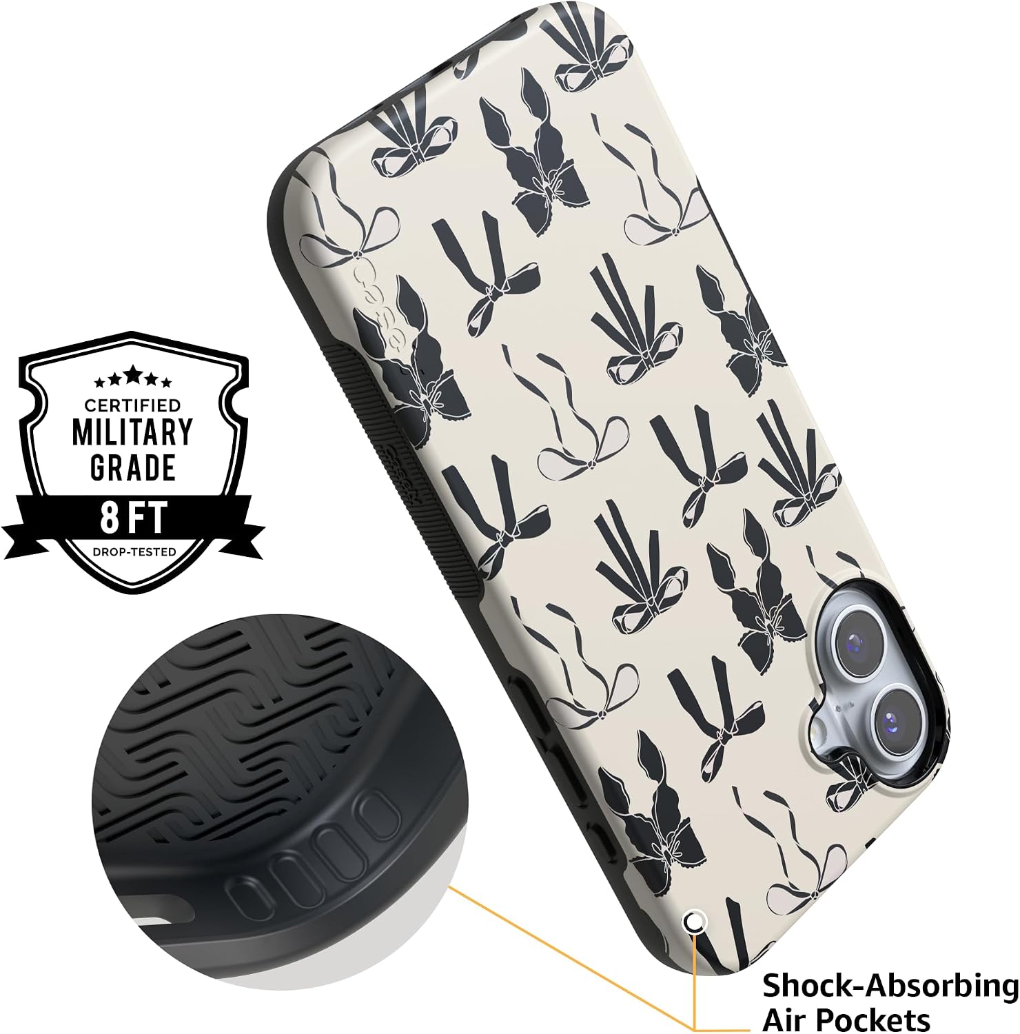 Casely iPhone 16 Case | Goth Girlie | Black Bows | Bold Protective Design | Compatible with MagSafe