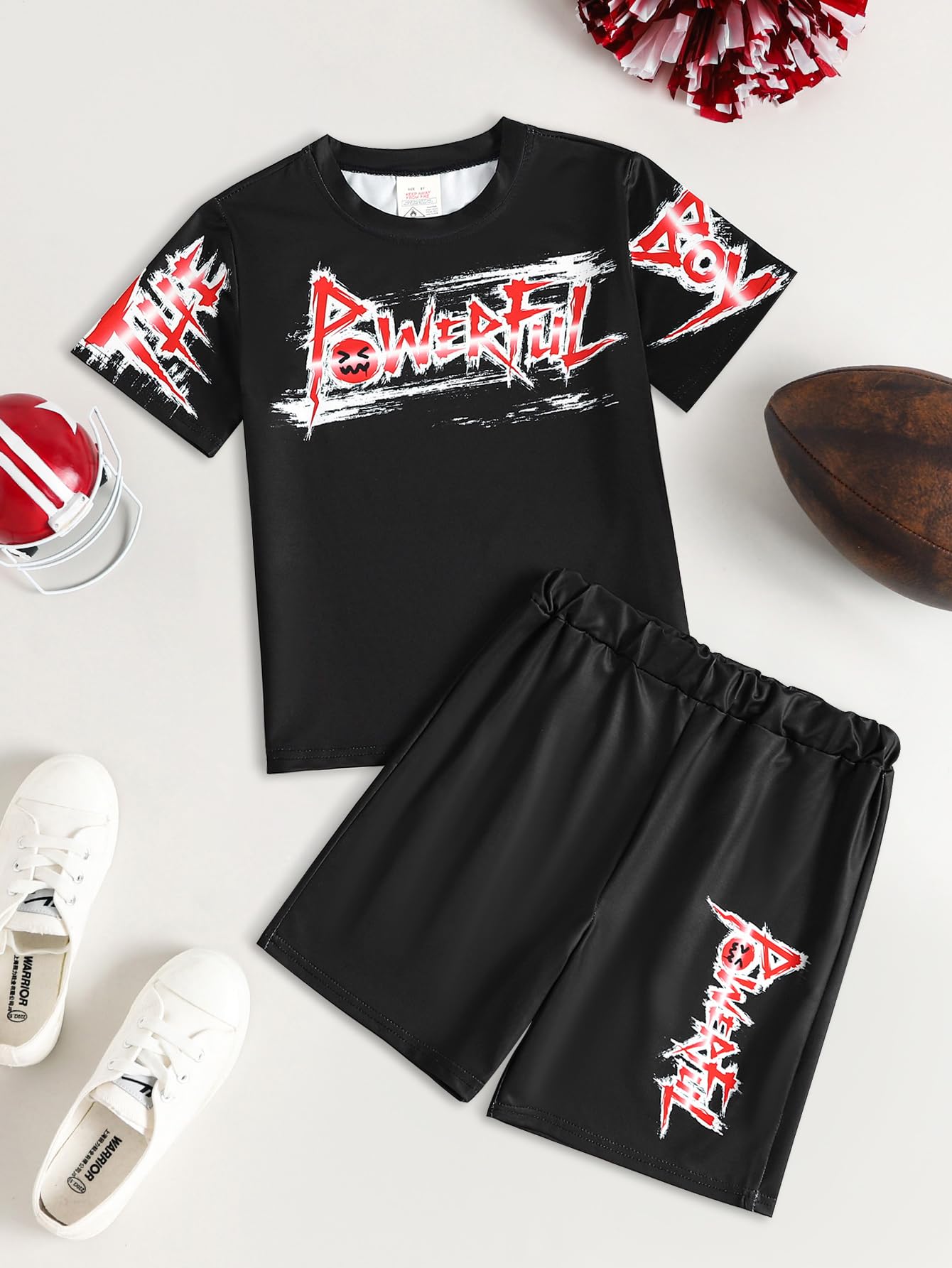 Conjunto deportivo transpirable de verano para niños, camiseta de manga corta con cuello redondo y pantalones cortos casuales para jugar a diario - 3