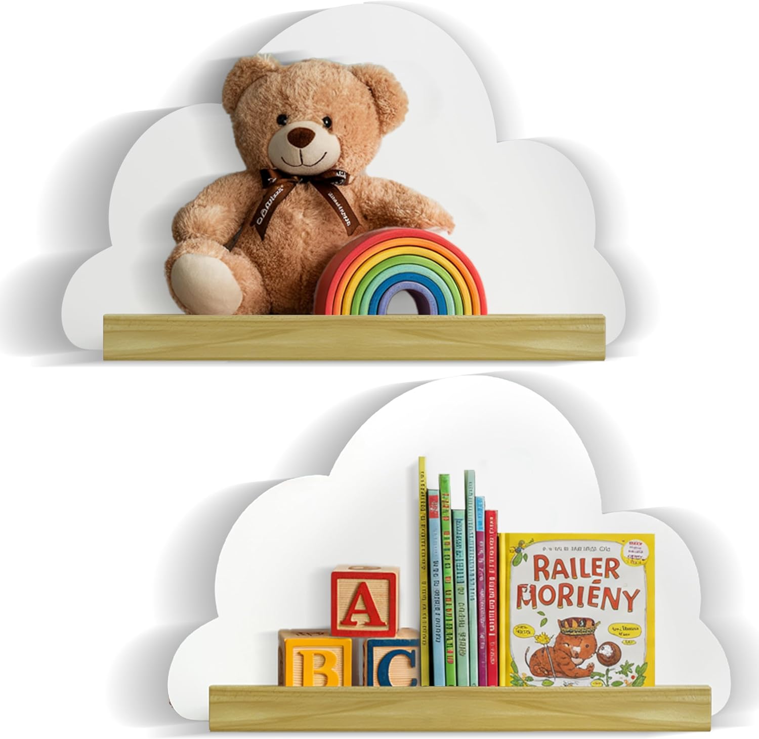 Cloud Shelves 2-Piece Set – White Floating Wall Shelf for Home Décor, Scalloped Wavy Bookshelf for Bedroom, Playful Wall Accent and Multipurpose Display Storage