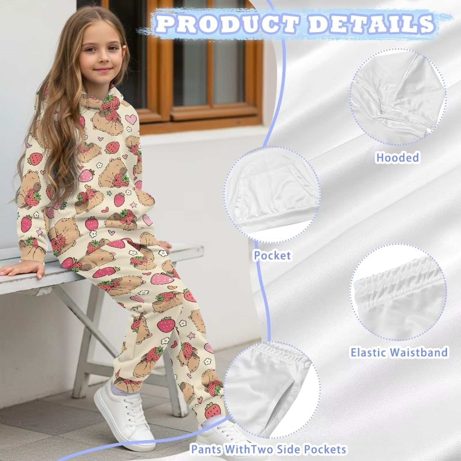 Tracksuit for Boys Girls: 2-Piece Cute Hoodie & High-Waist Sweatpants Set Size 5-12T, Cute Loungewear