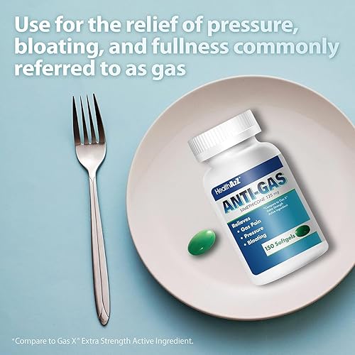 Vista 5 de HealthA2Z® Simeticona de alivio de gases 125 mg Alivia las molestias estomacales y los gases Anti flatulencia Alivia los gases rápido