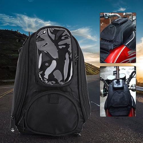 Miniatura 3 de Qiilu Bolsa de tanque de motocicleta universal negra impermeable con fuerte tanque de combustible de aceite magnético bolsa de tanque de motocicleta