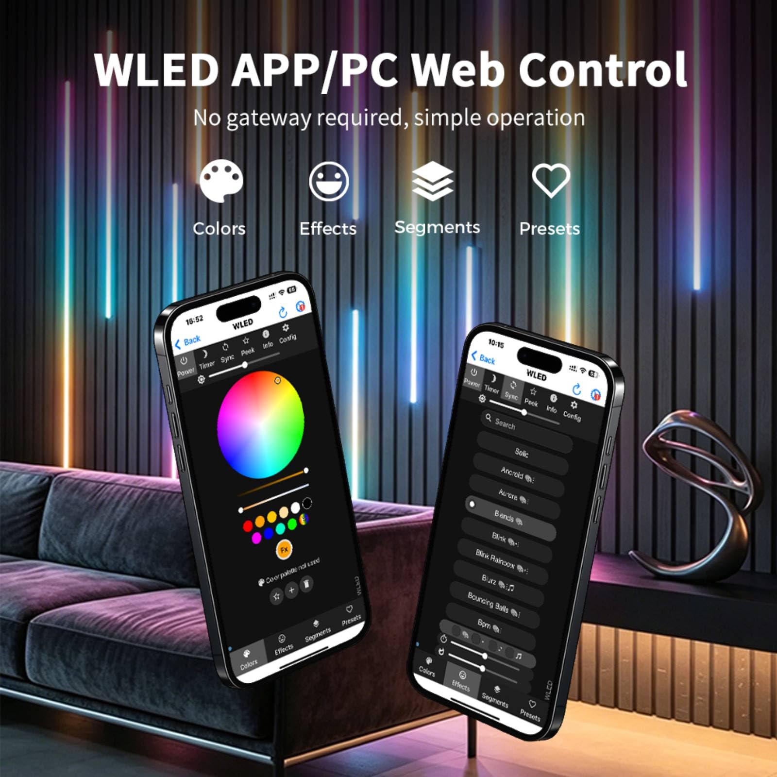 GLEDOPTO Contrôleur WLED 6 Sorties – ESP32 WiFi + Ethernet, 5-48V 15A, Audio Réactif, Relais, Compatible WS2812B/WS2815/SK6812 pour Bandes LED Adressables