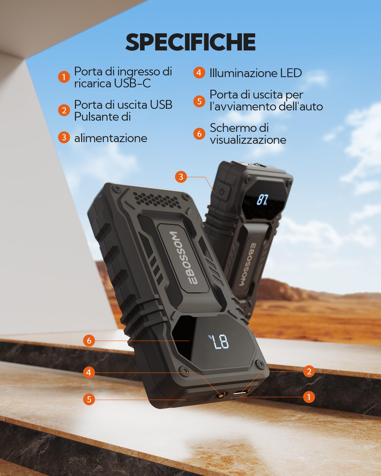 Booster Avviamento Auto, Avviatore Portatile, 12000mAh Avviatore Batteria veicolo, Jump Starter macchina con LED Torcia, Ricarica USB, Kit di Viaggio e Attrezzi di Emergenza