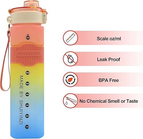 Miniatura 4 de Botella de agua de 30 onzas, libre de bisfenol A y sustancias tóxicas, botella de agua inspiradora con pajita, botella de agua deportiva y fitness