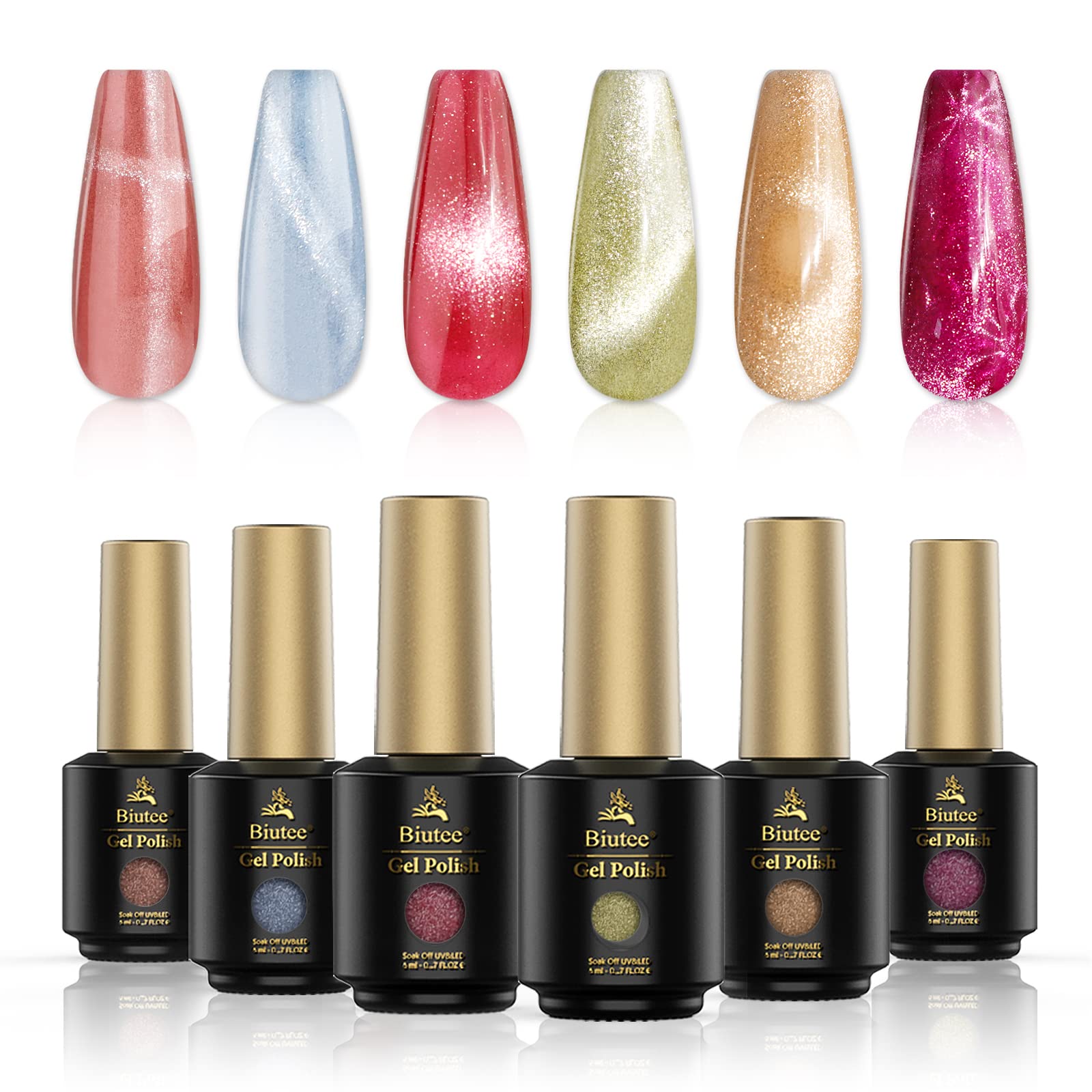 SEISSO 6 Colors Cat Eye Gel Nail Holographic 9D Cat Eye Gel Polish Glitter Nail Polish Kit with Magnetic Stick Soak Off UV Light Cure for Nail Art Manicure DIY Salon Home