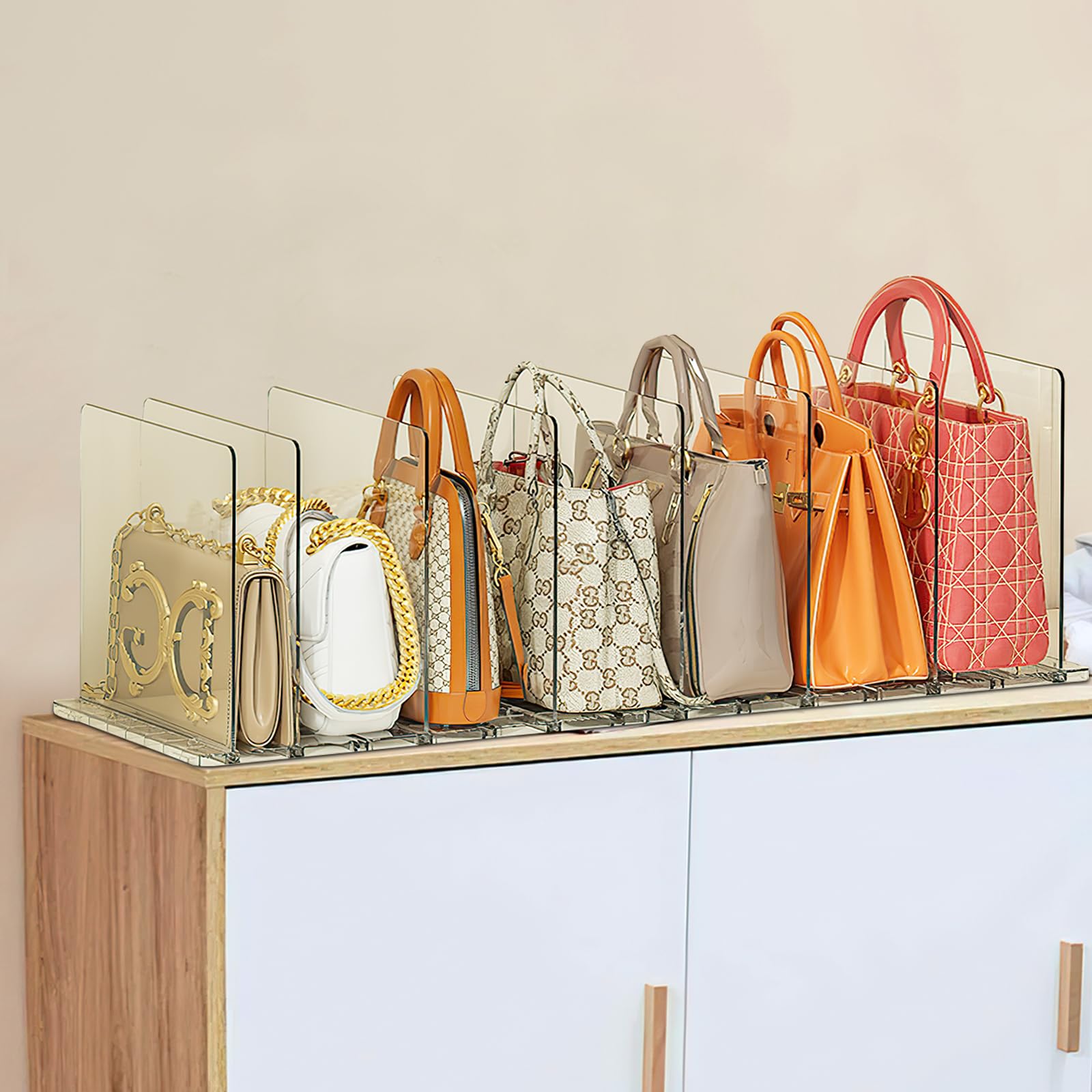 8 Pezzi Divisori Per Armadio Porta Borse Organizer Rimovibile E Regolabile Trasparente Mensole Interno Borse, Vestiti, Scarpe, Con Base