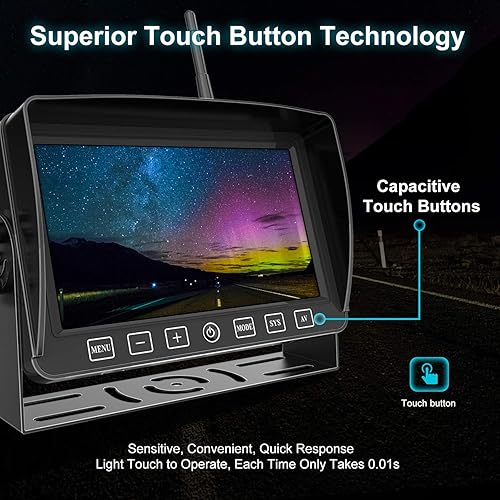 Miniatura 2 de Fookoo Sistema de cámara de respaldo inalámbrico HD de 7 pulgadas, monitor de pantalla dividida cuádruple de 1080P de 7 pulgadas, cámaras de visión