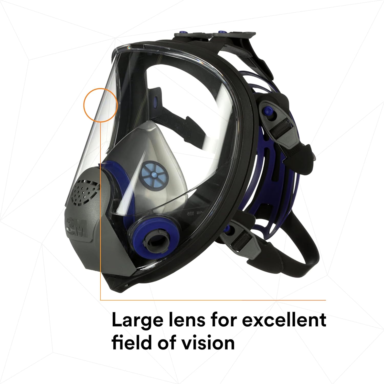 Large lens for excellent field of vision on 3M respirator