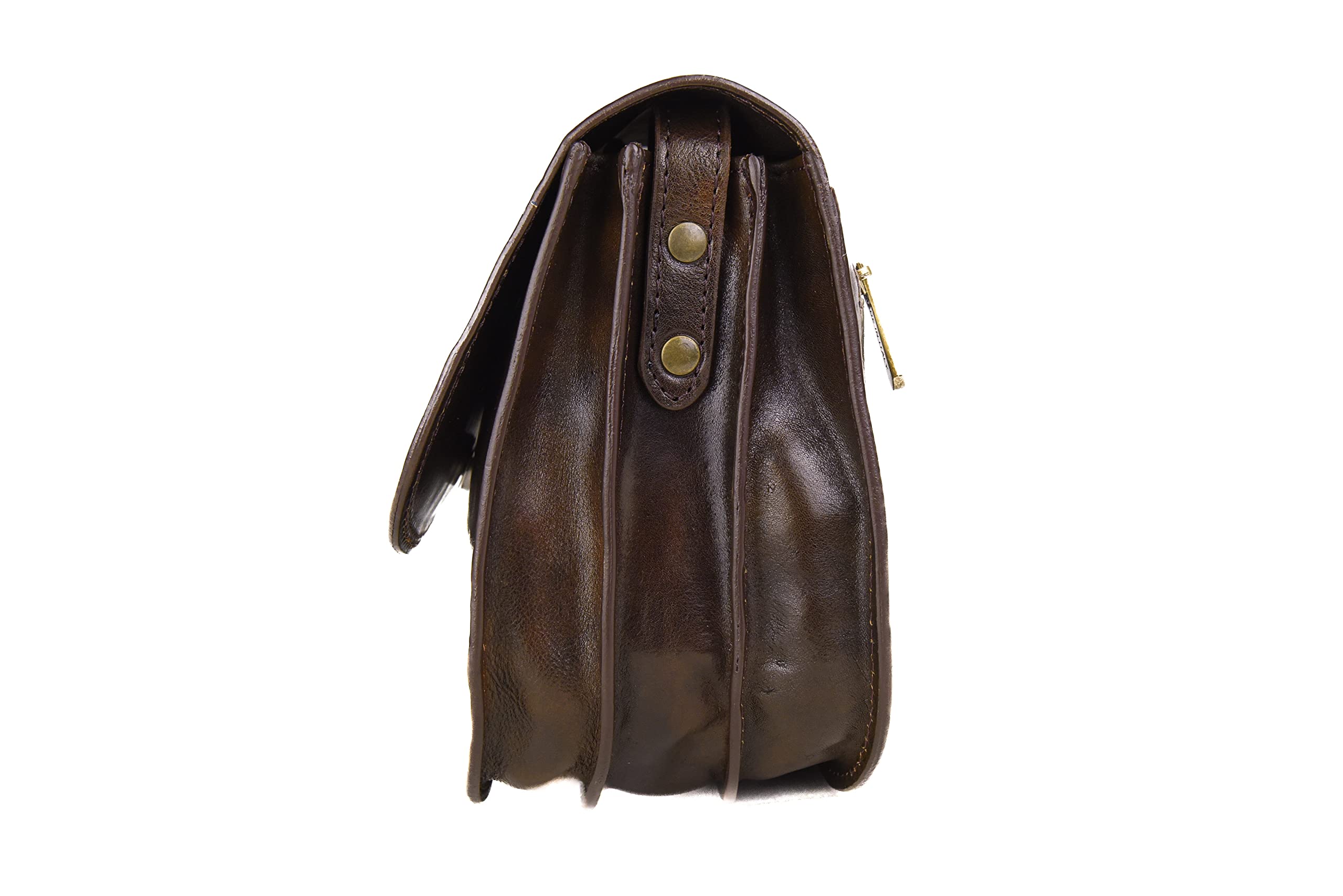 Bolso bandolera con solapa grande tres compartimentos auténtica piel italiana Tamponada a mano. Producto fabricado en Italia. Cierre de solapa y imán artesanos Toscanos. Marca I Fratelli Art. 5513,