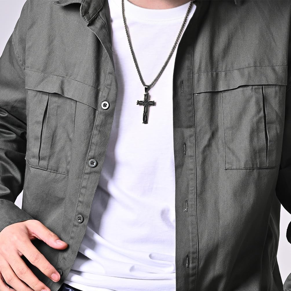 Cross Necklace for Men,Stainless Steel Irish knot Silver/Black Cross Pendant Necklace Elegant Religious Jewelry Chain Christian jewelry 60 cm/23.6 inches - Image 4