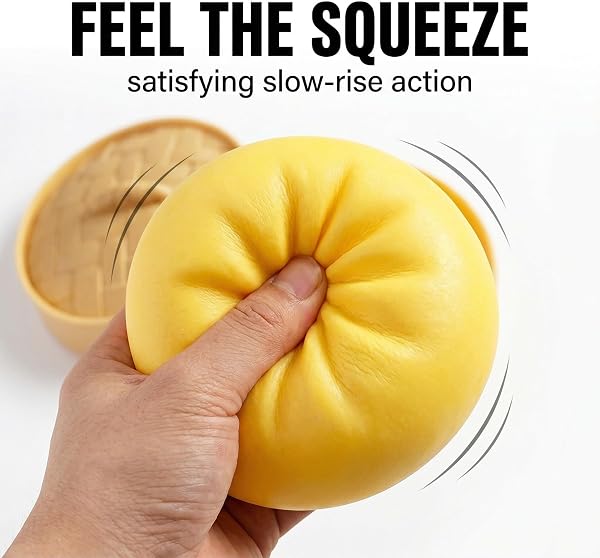 LAKPYN Dumpling Squishy A Forma Di Zucca, Per Alleviare Stress E Ansia Di Adulti E Bambini,Giocattolo Realistico A Forma Di Panino Al Vapore, Grande (Giallo) - 5