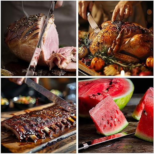 Miniatura 3 de Cuchillo de pechuga para tallar carne y rebanar carne ahumada y pavo, acero inoxidable, borde Granton, hoja de 11 pulgadas, serie de chef de