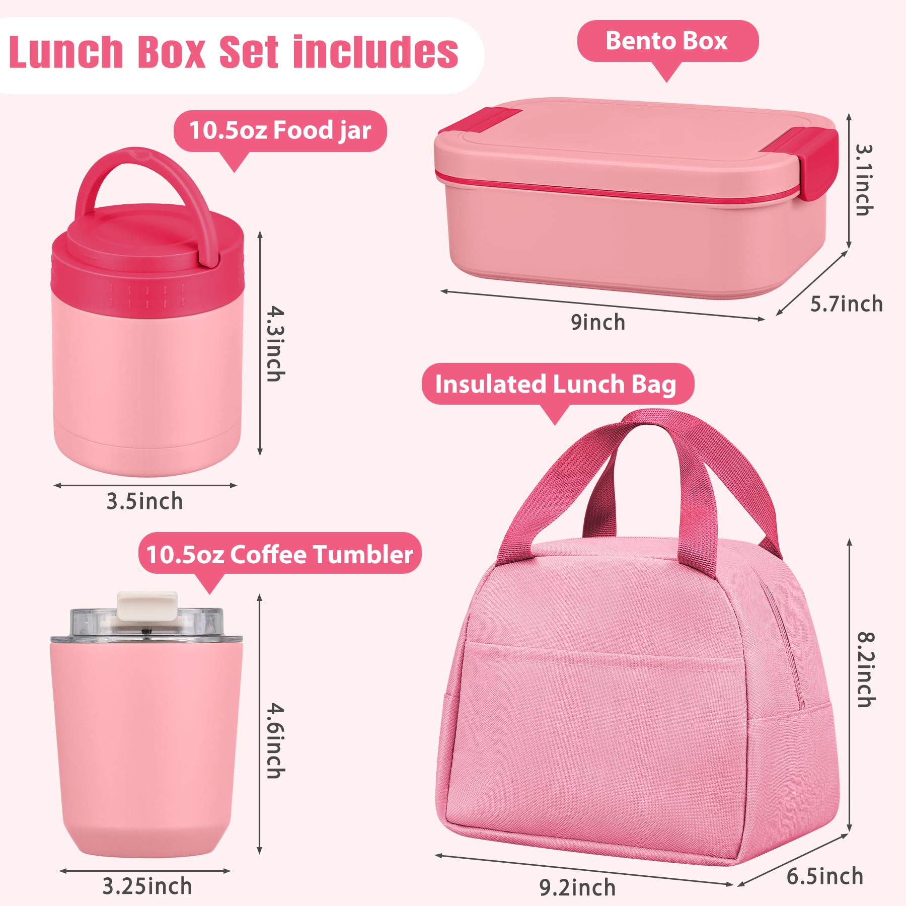 Juego de lonchera Bento grande para adultos y niños con termo de sopa de 10.5 onzas, vasos de café para mujeres, hombres, niñas, niños, recipientes de comida a prueba de fugas con bolsa de almuerzo
