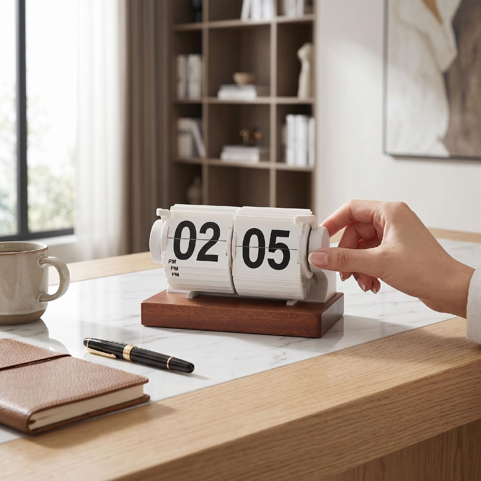 Reloj de Escritorio Retro con Volteo, Reloj Mecánico con Automático de Páginas, Números Grandes, Funcionamiento a Batería, Movimiento de Cuarzo Silencioso (White)