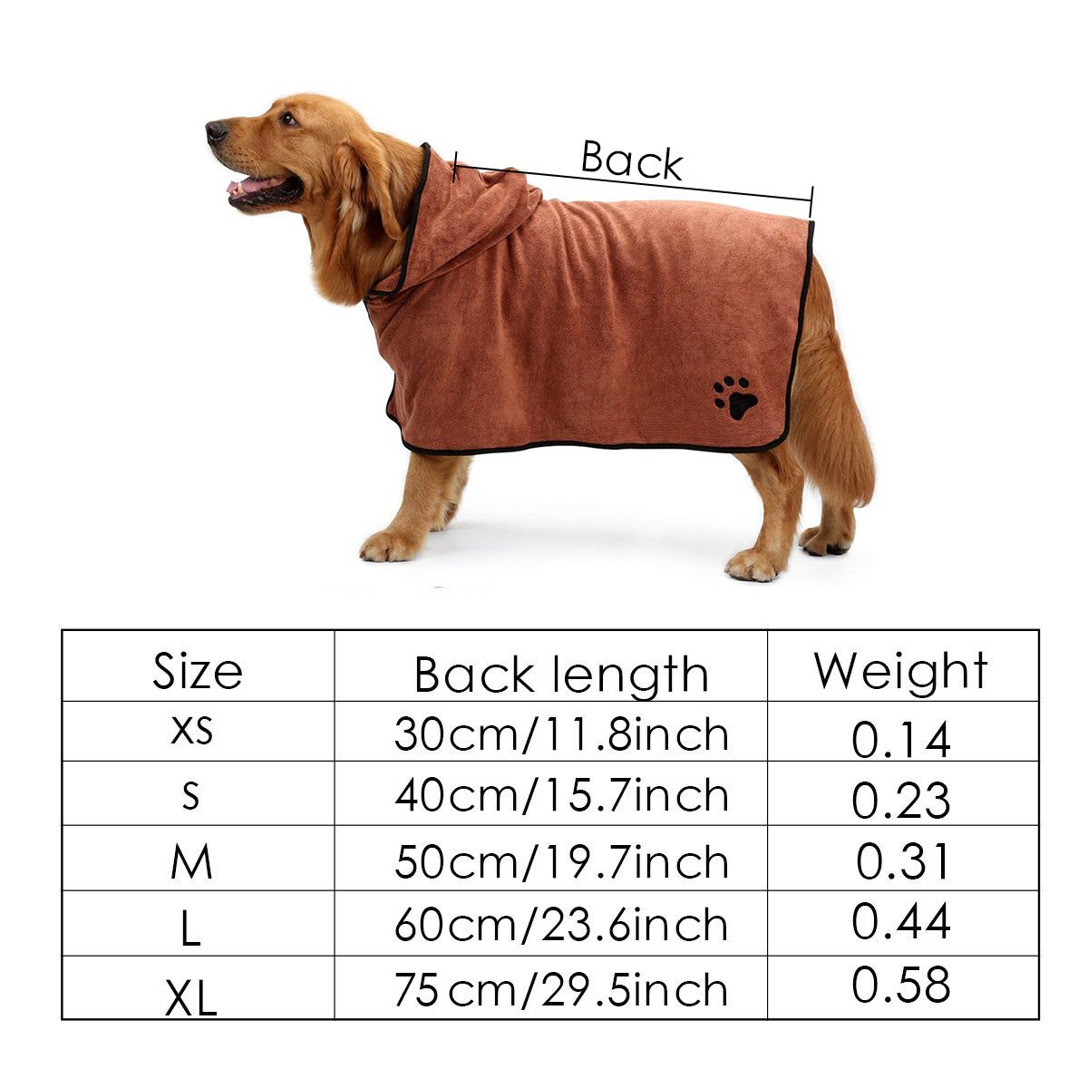 PETCUTE Peignoir de Bain Chien Super Absorbante en Microfibre,Peignoir pour Chien Lavable avec Capuchon et Sangle,Serviette de Bain pour Chien Séchage Rapide,pour la Pluie,la Douche,Caffe,L