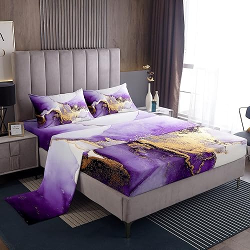 Erosebridal Juego de sábanas de acuarela de mármol abstracto, tamaño individual, juego de sábanas con patrón de piedra, juego de cama de mármol con