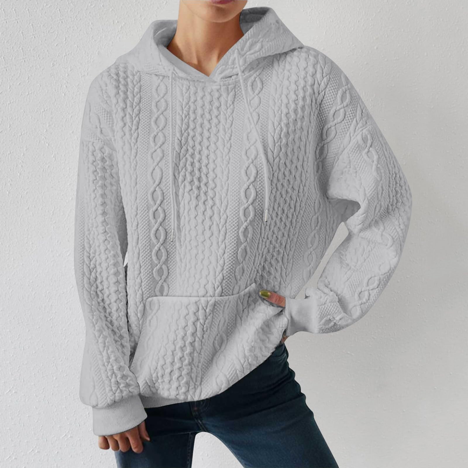 Generico Oversize Donna con Cappuccio - Top Donna Maniche Lunghe | Leggera Moda Comodo Morbida Tunica Casual con Tasche Tinta Unita Abbigliamento Invernale Outdoor Viaggio