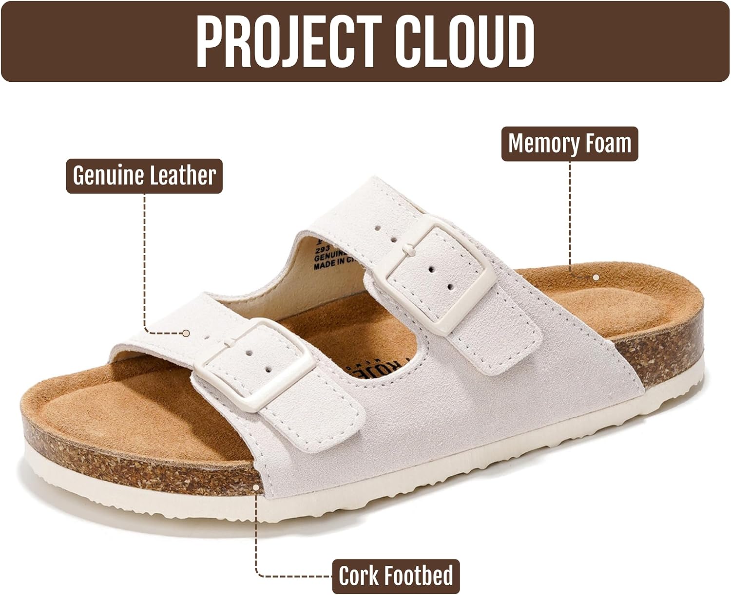 Project Cloud 100% Genuine Leather Flat Sandals For Women 2026 Cork Footbed Womens Sandals with Memory Foam and arch support Vacation Essentials Slides for Women Footwear (Venita) thumbnail