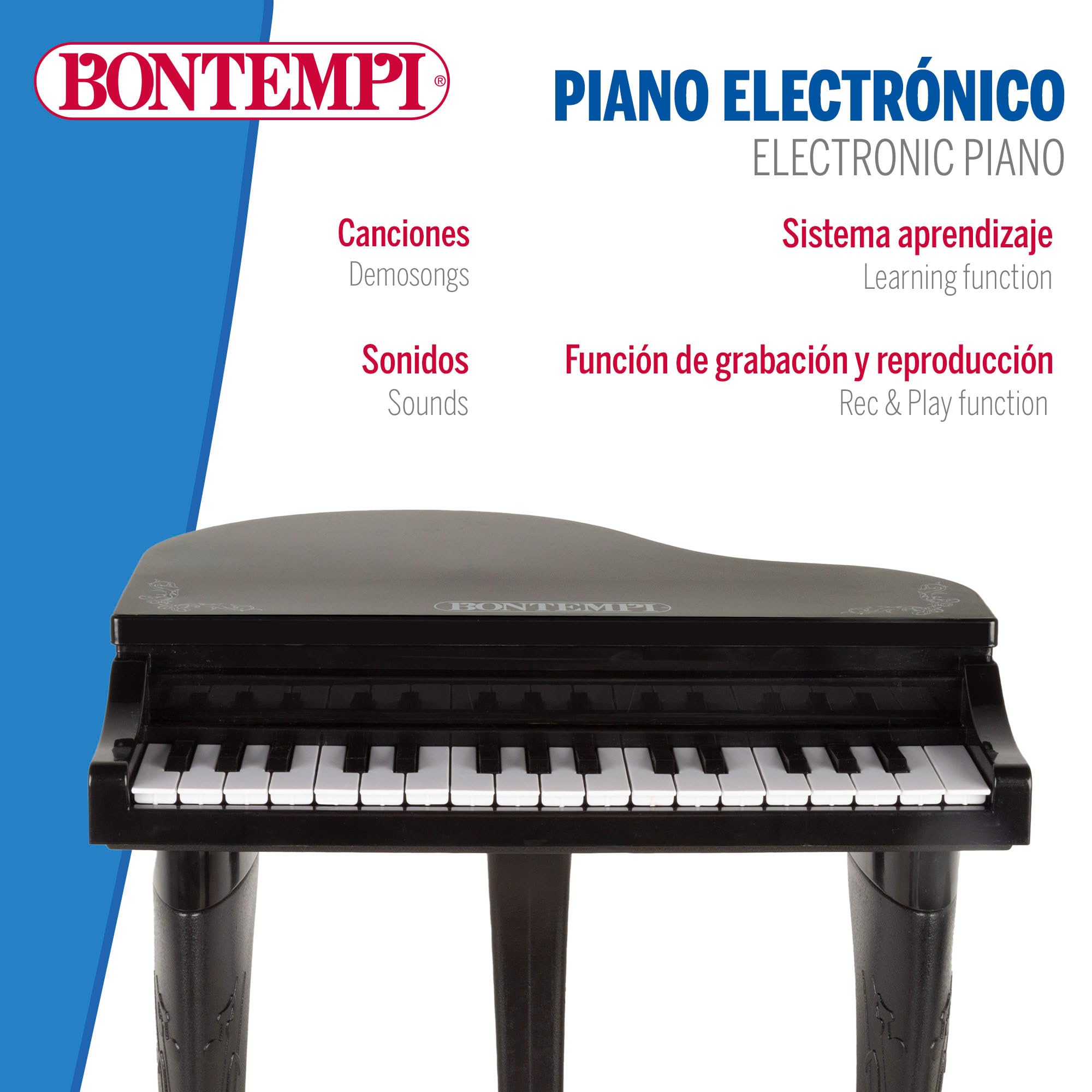 ColorBaby Bontempi Piano Infantil de Cola con 32 Teclas, Micrófono, Taburete, Luces, guía de Colores, grabación, Reproducción, Entrada Auxiliar, Estructura Estable, 40x46x62 cm, Desde 3 años (39217)