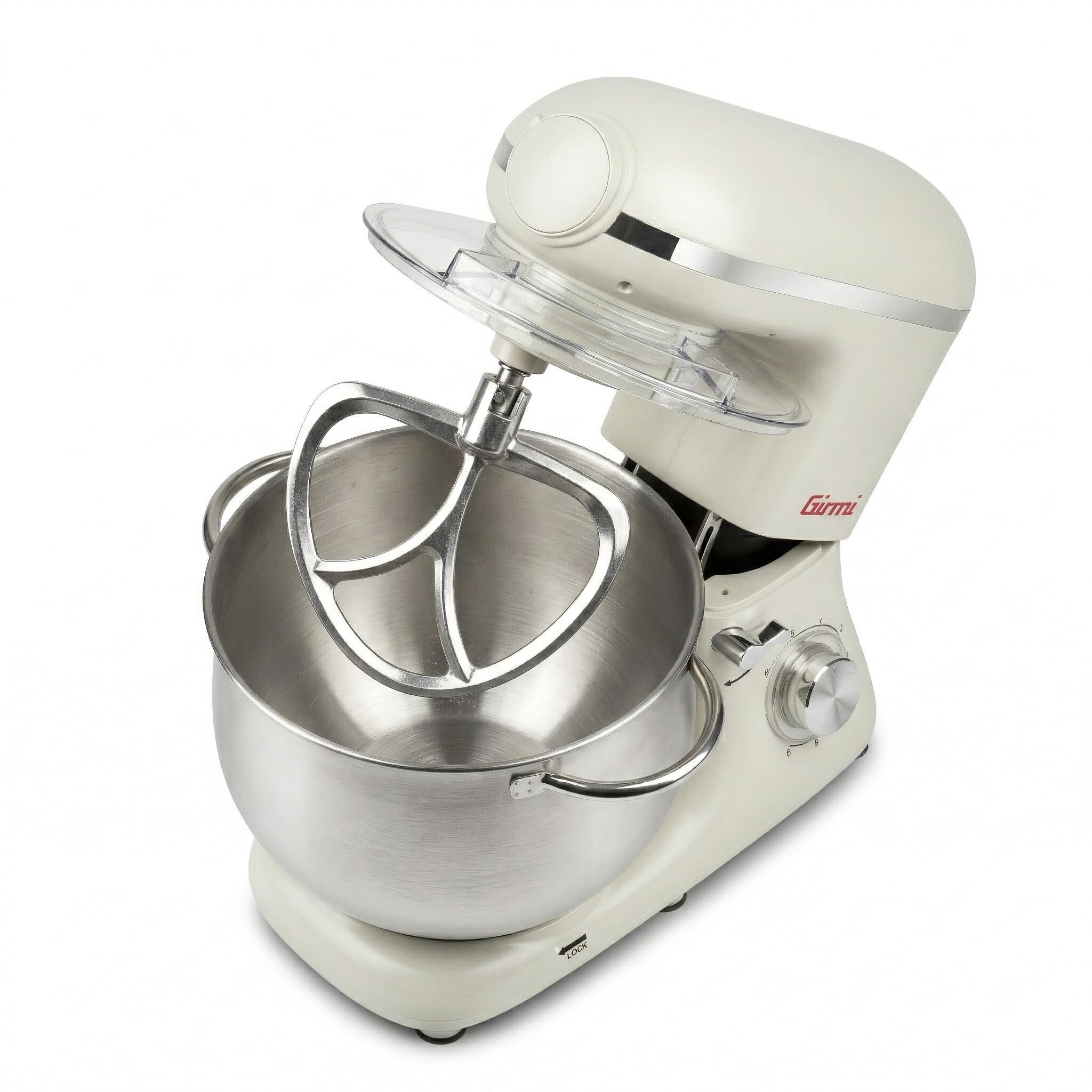 Girmi IM50W Impastatrice Planetaria 8 Litri, Contenitore INOX con Maniglie, 2200W (max), 6 Velocità + Pulse, Accessori Inclusi, Beige
