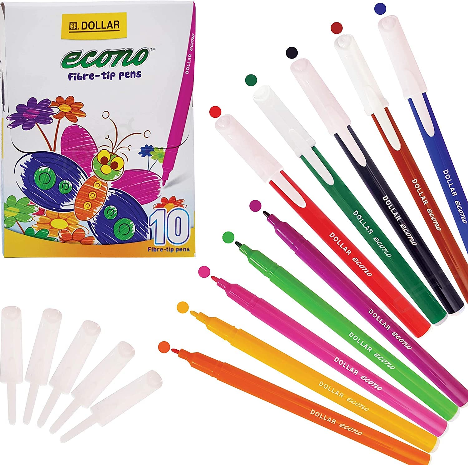 DOLLAR Econo Felt Tip Colouring Pens โ Colour Write Draw Sketch Everyday Pens (10 x 0.5mm MULTICOLOUR Felt Tip Pens) โ image 1
