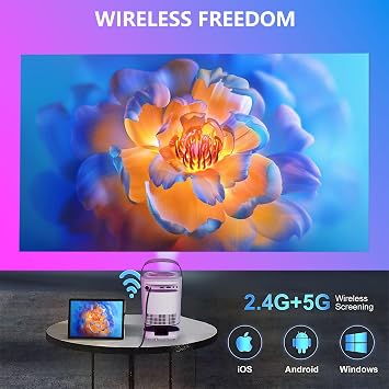 Unitedtime Projector Native 1080p Support 4K Integrated 180Adjustable Stand with WiFi and Bluetooth Portable for Home Theater Support HDMI, USB, PC, TV Box, Model:Tz2