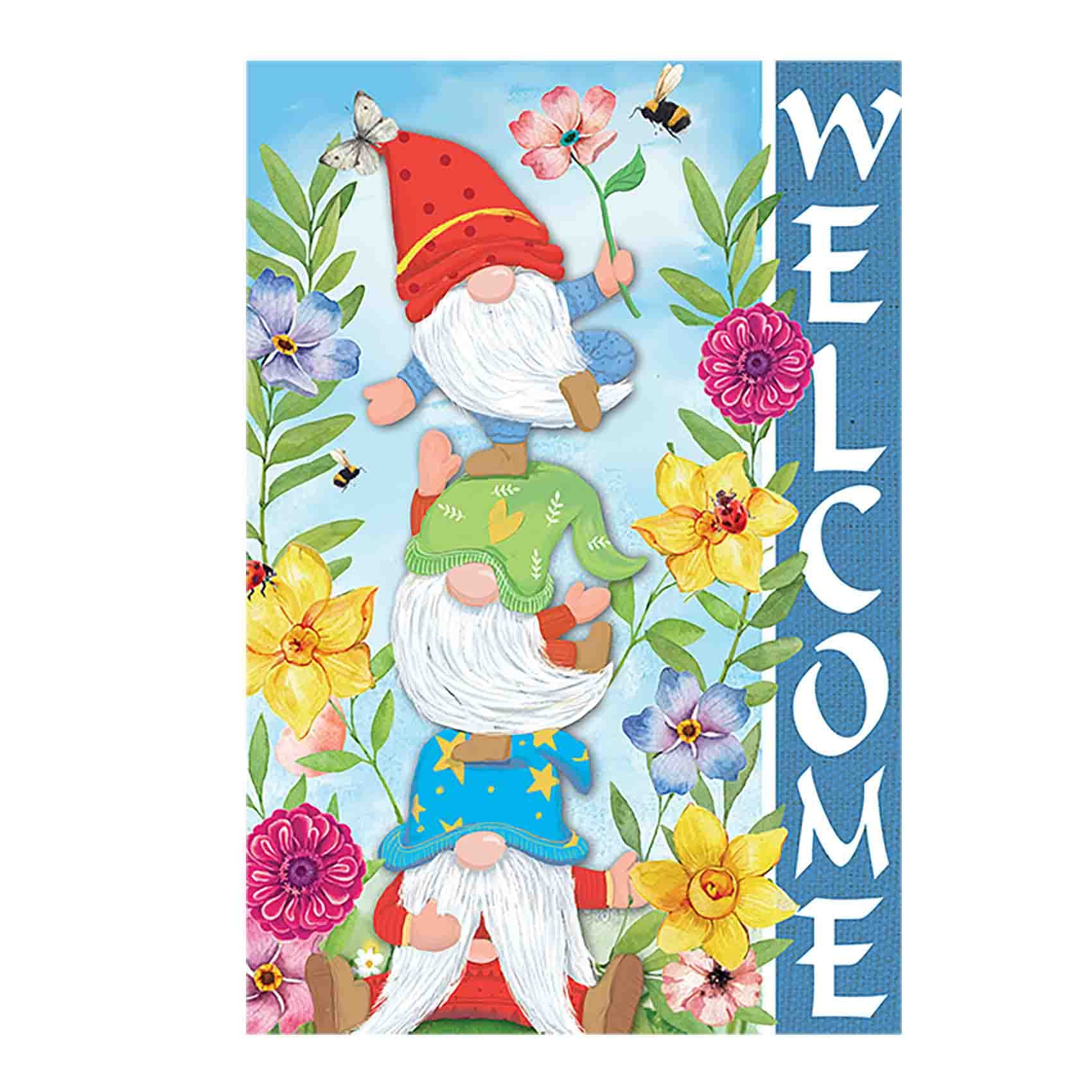 Morigins Gartenflagge 'Willkommen Frühling' – Doppelseitig, 31,8 X 45,7 Cm, Mit Zwerg & Biene