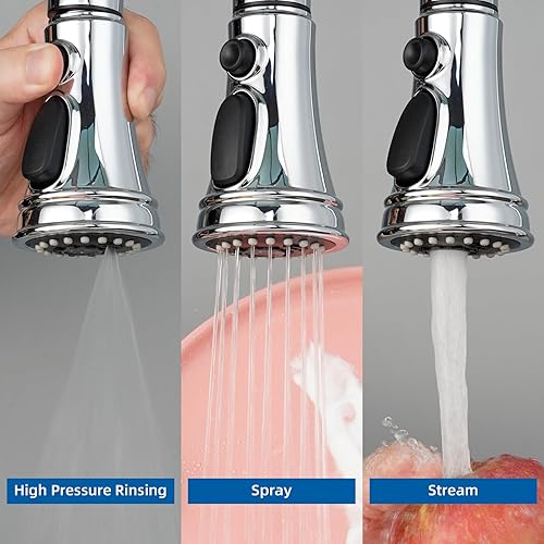 Vista 36 de Hibbent Reemplazo de cabezal de grifo de cocina extraíble, boquilla de cabezal rociador de cabezal de grifo de fregadero de cocina de 3 funciones