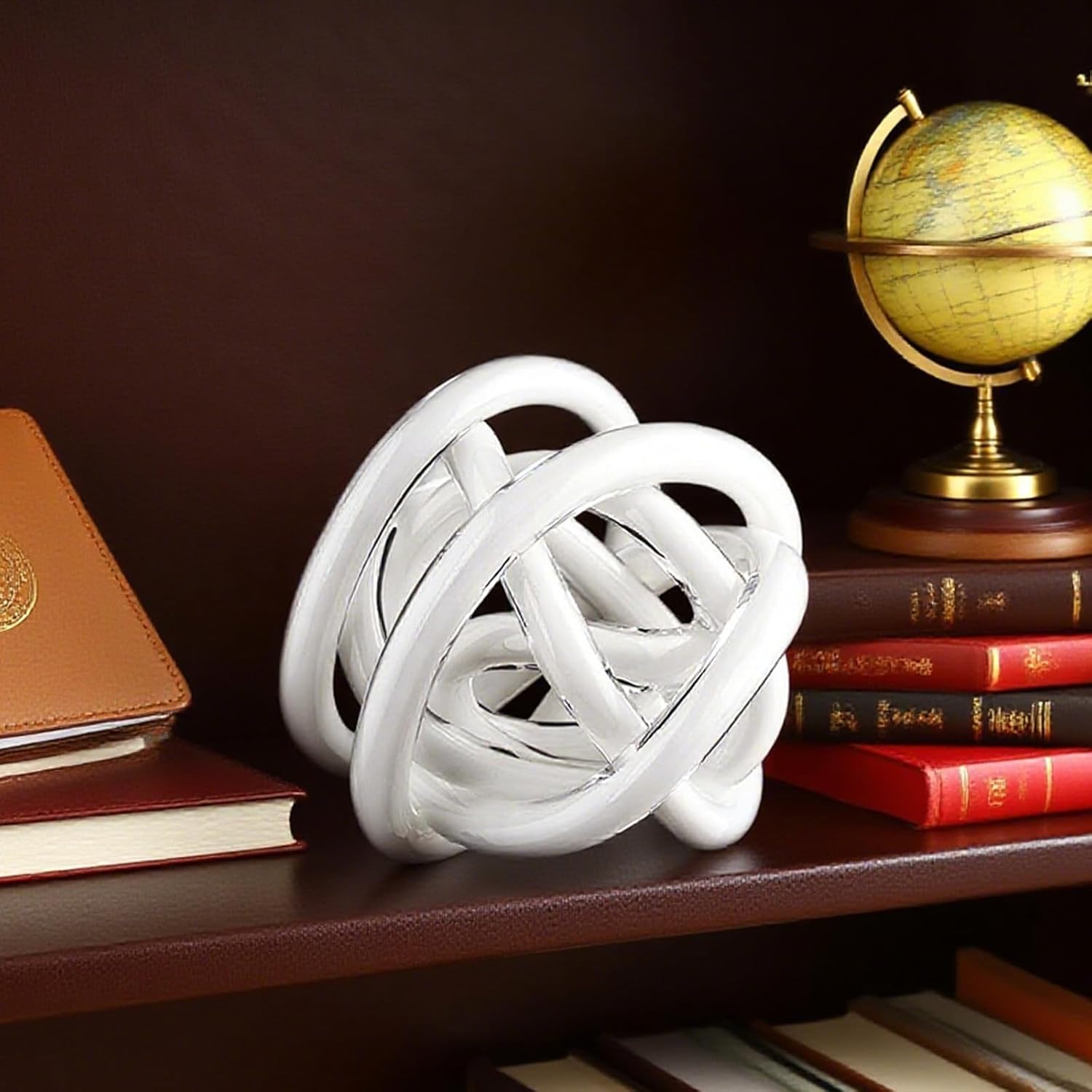 Glass Knot Teal Decor Ball - 5 Inch Hand Blown Infinity Sculpture Orbit Home Decor Table Decoration Interio Art