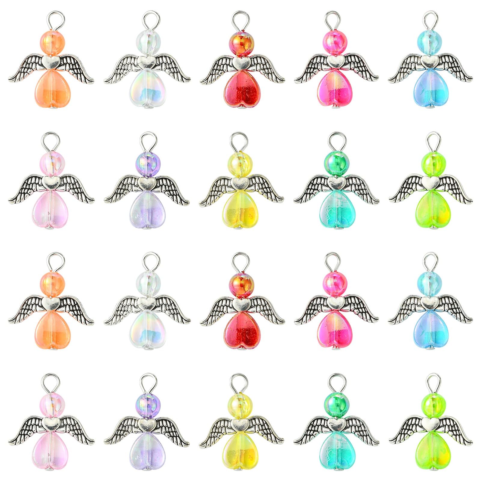 Stiesy 100pcs 10 Colours Angel Charms Cute Fairy Wing Pendant