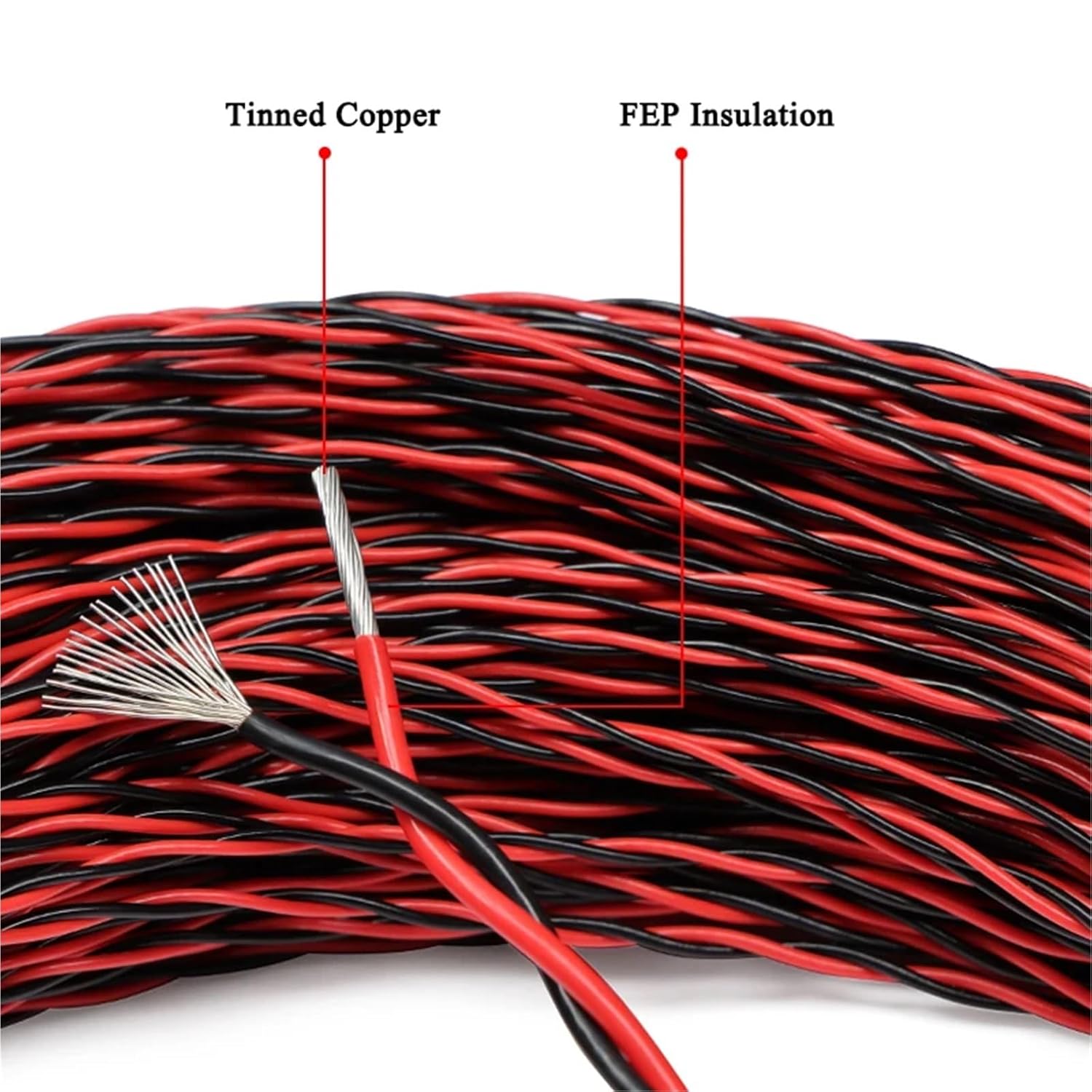 1~20m PTFE Wire AFS200 Twisted Pair 26~20/18/17/15/13 AWG High Temperature FEP Insulation Tinned Copper Electric Cable(Black White,20M_26AWG (0.12MM2))
