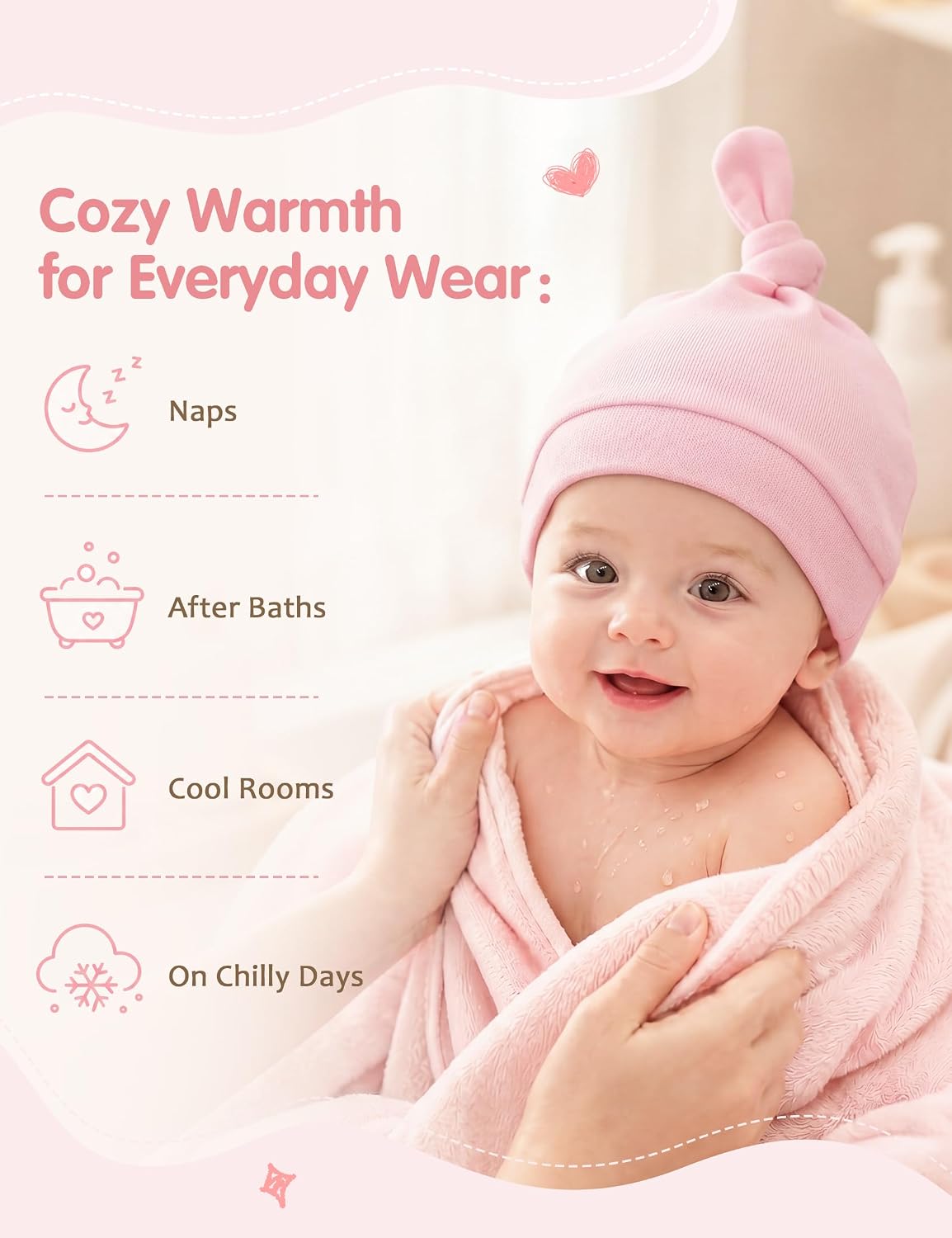 Durio Newborn Hats - Soft Adjustable Infant Hat 0-6 Months for Boys Girls Baby Sleep Cap Multi-Pack