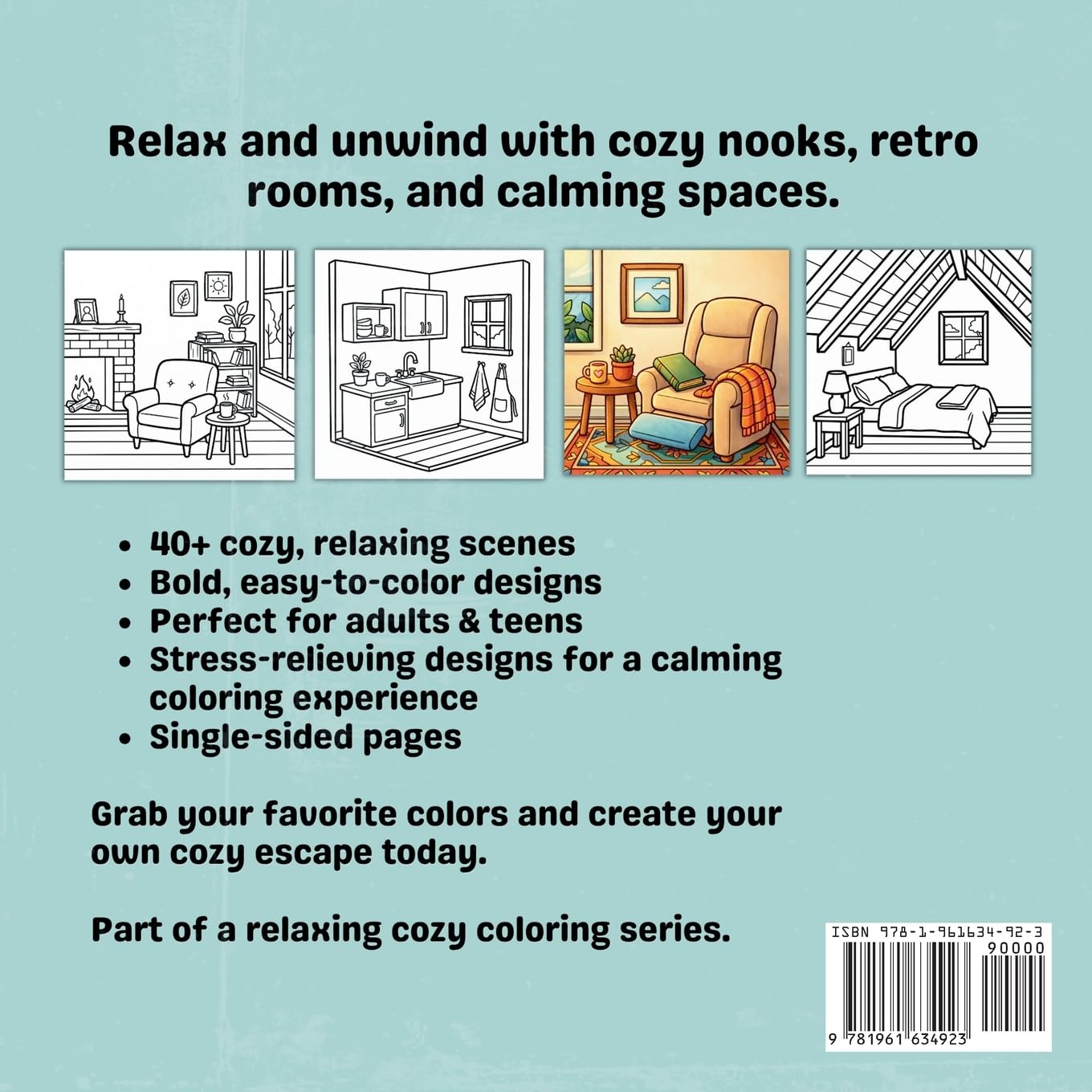 Cozy Nooks: A Retro Rooms Coloring Book for Adults & Teens with Bold & Easy Designs for Relaxation
