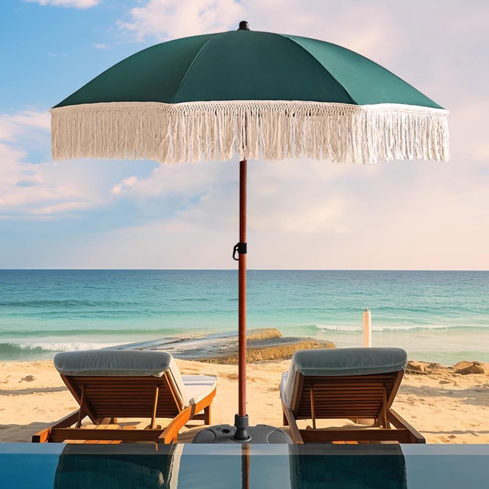 Parasole da Esterno con Nappa 180 cm, Ombrellone da Spiaggia Rotondo Portatile, Palo in Alluminio Effetto Legno, Protezione UV, Senza Base