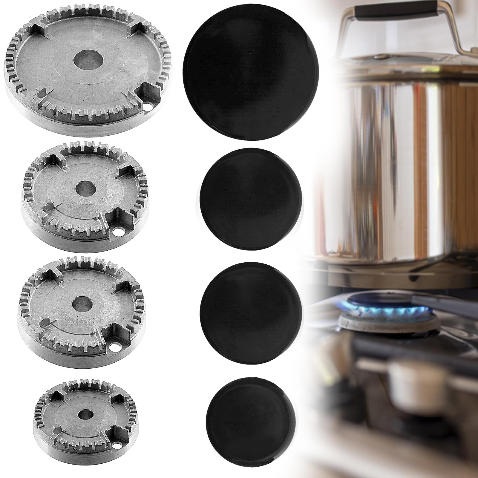 Bruciatore a gas corona e coperchio fiamma per forno, piastra da cucina, set di 8 pezzi, con tela per piastre di cottura, kit di accessori per fornelli a gas